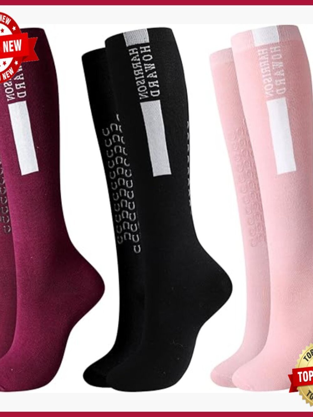 Equestrian Knee-High Socks 3-Pair Moisture-Wicking Silicone Anti-Slip